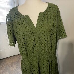 👗 PrettyGarden V-Neck Short Sleeve A-Line Hollow Out Lace Ruffle Dress - XXL